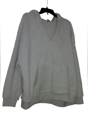 Pink Victorias Secret Cozy V-Neck Sherpa Hoodie Sweater - Light Blue